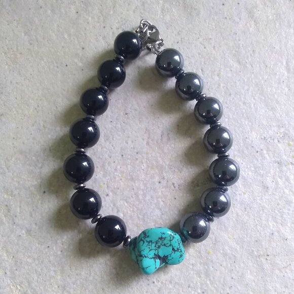 Power Meet Style! Sleek & Sexy Black Jasper, Hematite + Magnesite Men's Bracelet - Picture 4 of 12